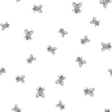 Sinek böceği desenli arka plan çizimi kabartma vektör çizimi. Tişört giysisi baskısı tasarımı. Çizik tahtası taklidi. Siyah beyaz el çizimi resim.