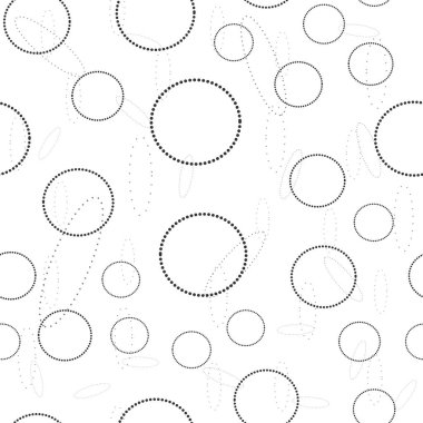 Soyut çember noktalı çizgi dikişsiz arkaplan çizimi oyma vektör illüstrasyonu. Tişört giysisi baskısı tasarımı. Çizik tahtası taklidi. Siyah beyaz el çizimi resim.