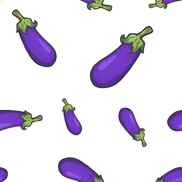 Blauwe aubergine naadloze patroon achtergrond kleur schets graveren vector illustratie. T-shirt kleding print ontwerp. Krasplank imitatie. Zwart en wit met de hand getekend afbeelding. — Stockvector