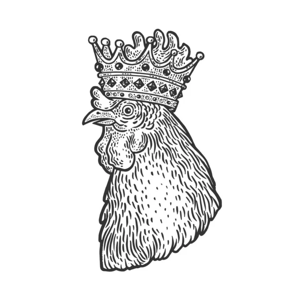 Gallo en el dibujo de la corona grabado ilustración vectorial. Diseño de estampado de ropa de camiseta. Scratch board imitación. Imagen dibujada a mano en blanco y negro . — Vector de stock