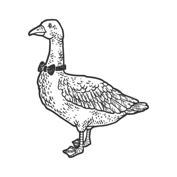 Oiseau d'oie dans un croquis cravate illustration vectorielle de gravure. T-shirt imprimé design. Imitation de carte à gratter. Image dessinée à la main noir et blanc . — Image vectorielle