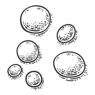 Yüzeydeki su damlaları kabartma vektör çizimi. Tişört giysisi baskısı tasarımı. Çizik tahtası taklidi. Siyah beyaz el çizimi resim.