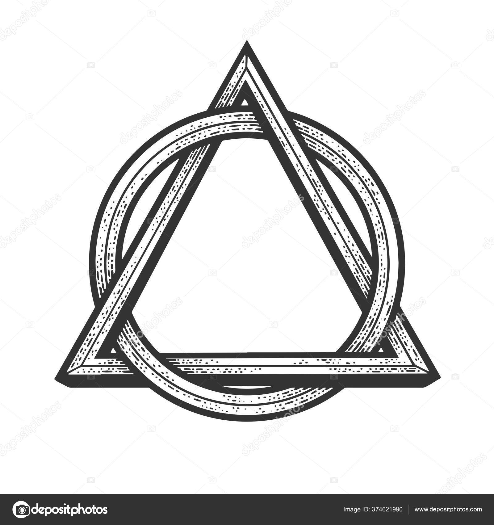 Circle in triangle abstract geometric tattoo symbol sketch engraving vector  illustration. T-shirt apparel print design. Scratch board imitation. Black  and white hand drawn image. Stock Vector Image by ©AlexanderPokusay  #374621990