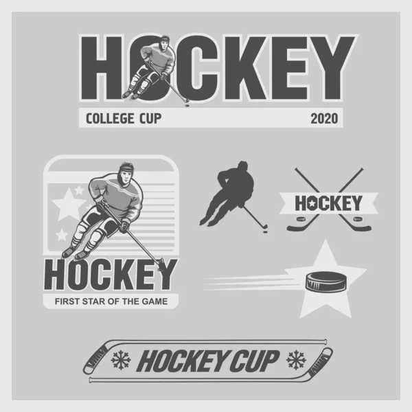 Webice Emblemas Hockey Con Jugador Hockey Conjunto Vectores — Vector de stock