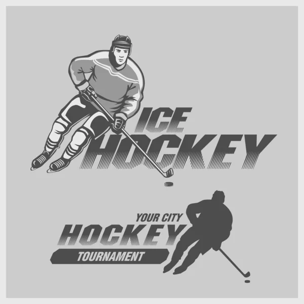 Webice Hockey Emblem Med Hockeyspelare Vektoruppsättning — Stock vektor