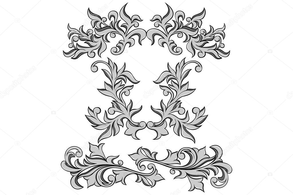 Floral carving vector set