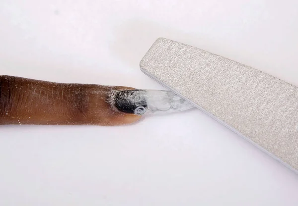 Manikyr Skönhetssalong Finger Närbild — Stockfoto