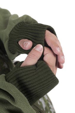 Askeri üniforma, kamuflaj adam. El portre