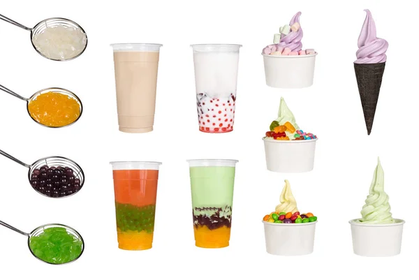 Collage Aus Eis Tasse Mit Gefrorenem Bio Joghurt Eismilch Bubble — Stockfoto