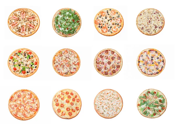 Ensemble Douze Pizzas Isolé Sur Fond Blanc — Photo