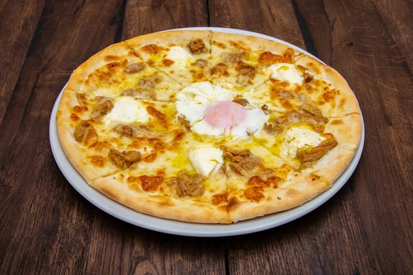 Pizza Italienne Classique Sur Une Table Bois — Photo