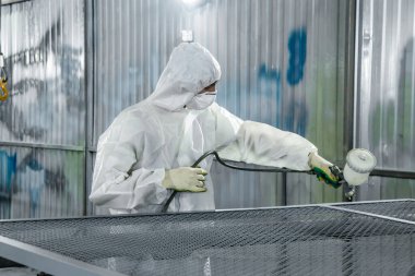 Elinde endüstriyel spreyler olan bir boyacı..