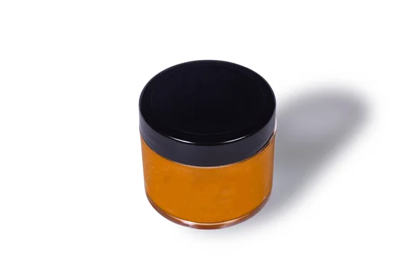 Masque Naturel Aux Fruits Conteneur Avec Masque Orange Isolé Sur — Photo