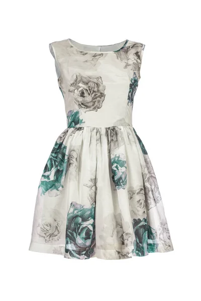 Vestido Verano Retro Con Flores Verdes Aisladas Sobre Fondo Blanco Imágenes De Stock Sin Royalties Gratis