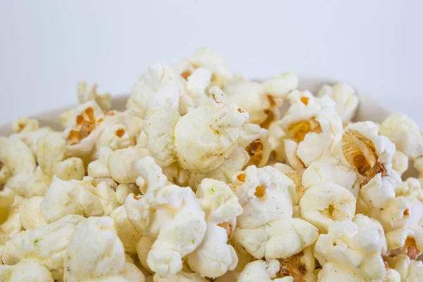 Popcorn in white bowl — Stock Photo, Image