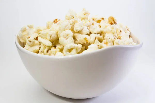 Popcorn in white bowl — Stock Photo, Image