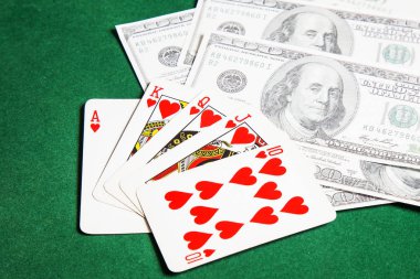 Poker tablo yeşil yüzey görüntü portre