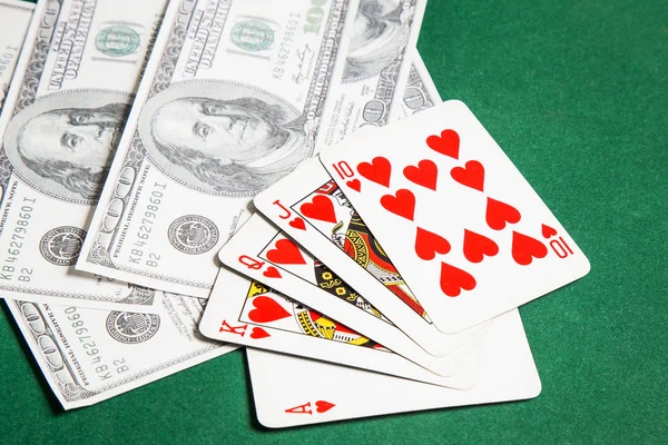 Poker stůl zelený povrch obrazu closeup — Stock fotografie