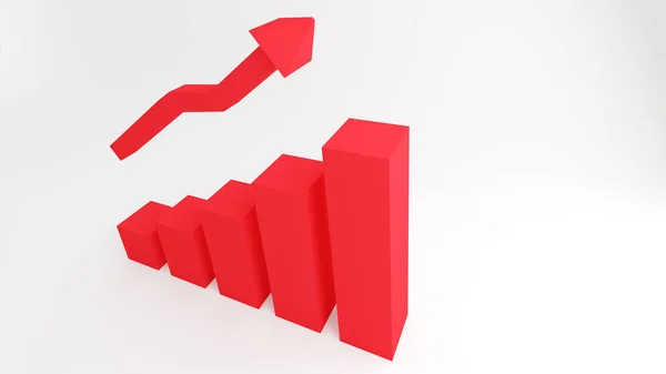 Grafico 3d ROSSO che mostra l'aumento dei profitti o degli utili — Foto Stock