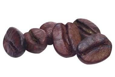 Kahve çekirdekleri beyaz arka planda izole bir şekilde kapanıyor