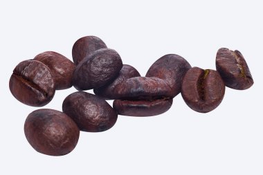 Kahve çekirdekleri beyaz arka planda izole bir şekilde kapanıyor