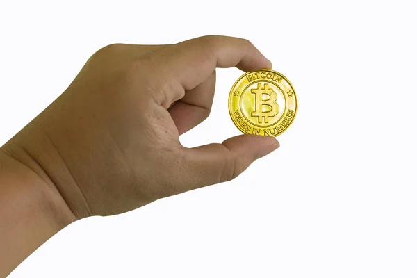 Идея изображения золотых биткойнов виртуальной валюты для такой — стоковое фото