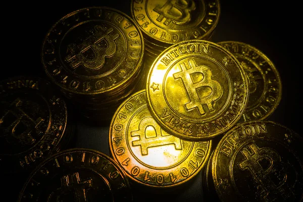 The golden Bitcoins  virtual currency coin image idea for such a — Stock Photo, Image