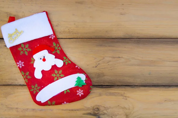 Sock Christmas on wood table image background — Stock Photo, Image