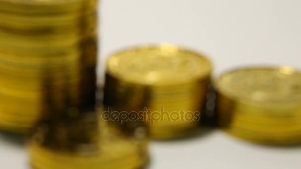 Gold Bitcoinor Btc Image Macro Shots Crypto Currency Bitcoin Coins — Stock Video