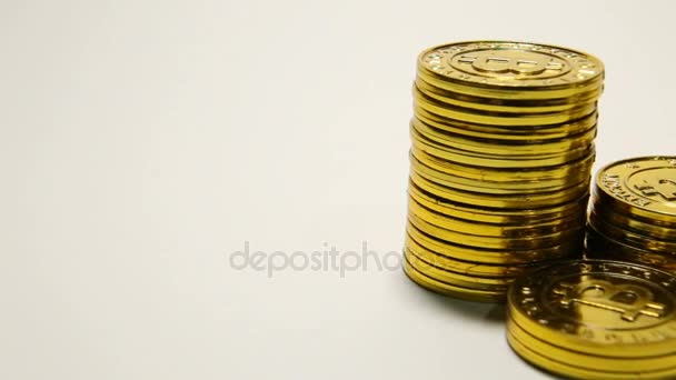 Oro Bitcoinor Btc Imagen Macro Disparos Criptomoneda Bitcoin Monedas Dinero — Vídeos de Stock