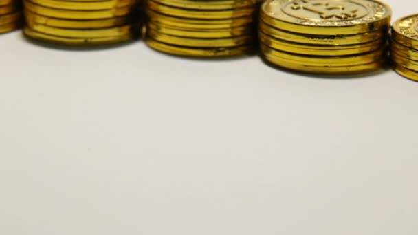 Bitcoinor Btc 图像宏拍摄密码币比特币硬币电子货币镜头幻灯片白色背景 — 图库视频影像