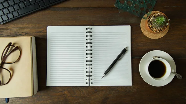 Business person working on wood table Flat lay background.