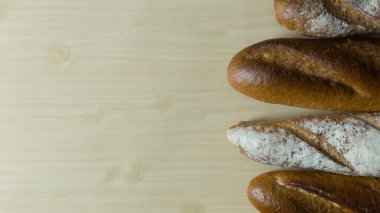 Ekmek buğday yulaf ahşap arka plan görüntü.