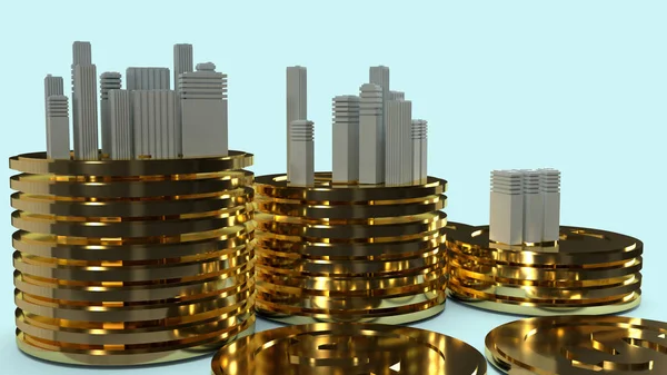 Building model and gold coins for  property content — Stock Photo, Image