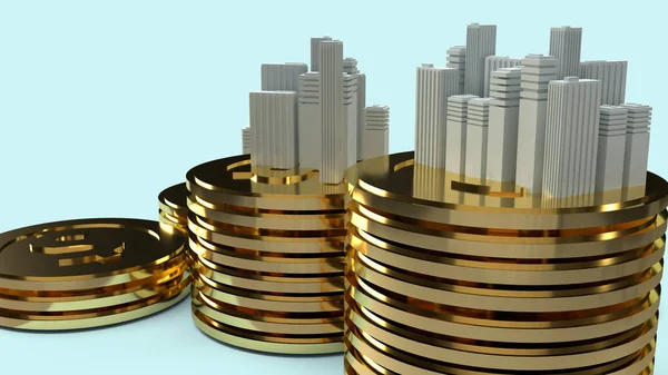 Будівельна модель та золоті монети для майна — стокове фото