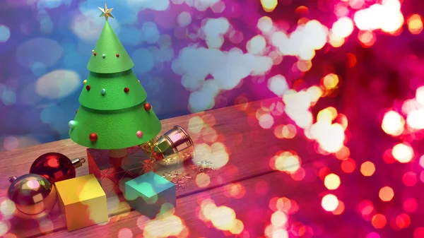 Choinka na drewnianym stole 3d renderowania obrazu na Boże Narodzenie ce — Zdjęcie stockowe