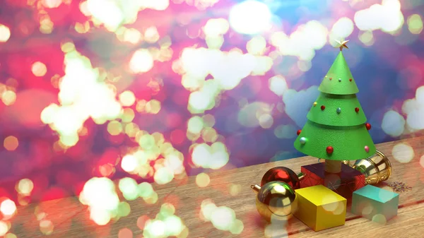 Vánoční stromek na dřevěném stole 3D vykreslování obrázek pro vánoční ce — Stock fotografie