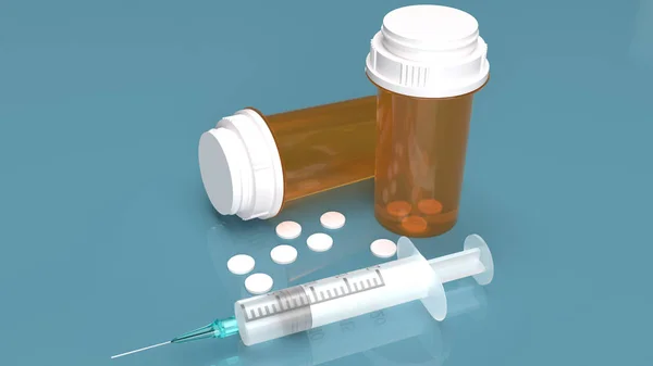 Ένεση βελόνα φάρμακα χάπι 3d απόδοση για ιατρική έννοια. — Φωτογραφία Αρχείου