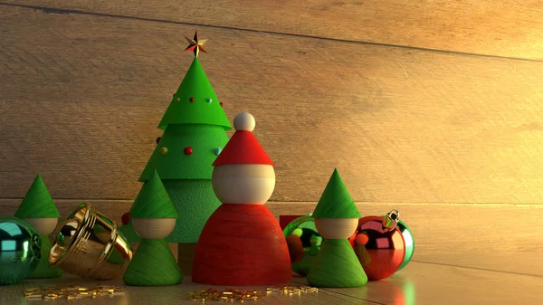 Decoraciones de equipos de Navidad sobre fondo de madera 3d renderizado — Foto de Stock