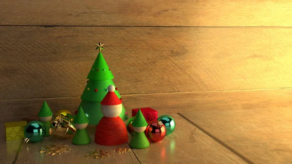 Декорации рождественского оборудования на фоне дерева 3D рендеринг — стоковое фото