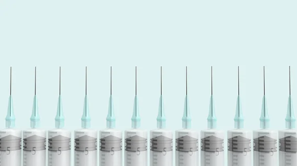 Injekční jehla na modrém pastelovém pozadí 3D podání pro medikaci — Stock fotografie