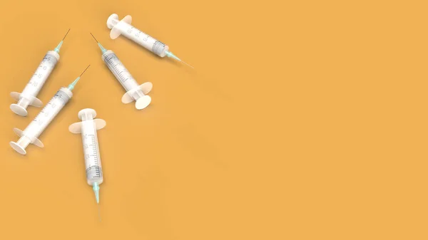 Injektionsnål på orange bakgrund 3d rendering för medicinsk — Stockfoto