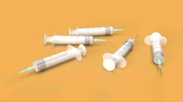 Injectienaald op oranje achtergrond 3d weergave voor medisch gebruik — Stockfoto