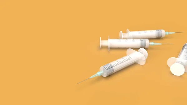 Injektionsnål på orange bakgrund 3d rendering för medicinsk — Stockfoto