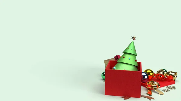 크리스마스 컨텐츠를 위한 선물 상자 3 차원 렌더링에 있는 크리스마스 트리. — 스톡 사진