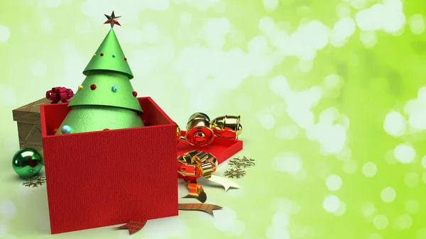 Arbre de Noël en coffret cadeau rendu 3d pour le contenu de Noël . — Photo