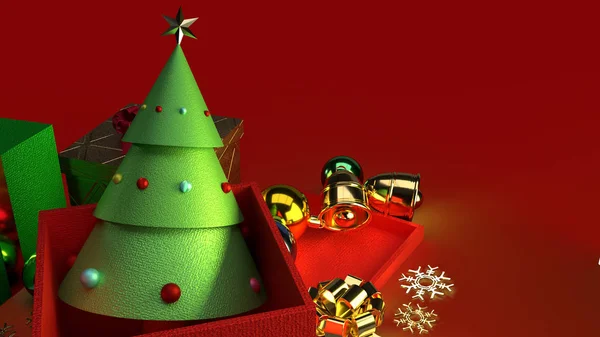 크리스마스 컨텐츠를 위한 선물 상자 3 차원 렌더링에 있는 크리스마스 트리. — 스톡 사진