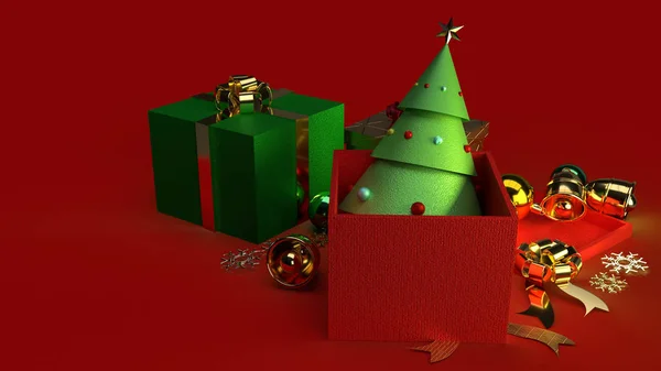 Arbre de Noël en coffret cadeau rendu 3d pour le contenu de Noël . — Photo