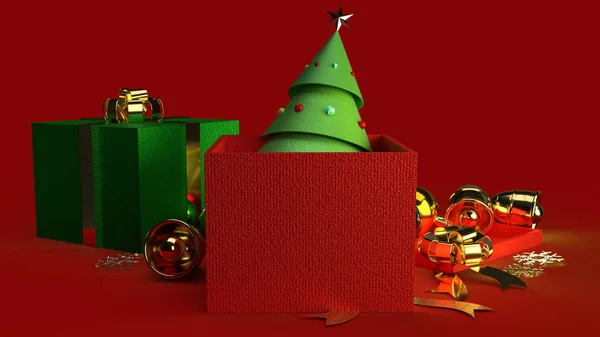 Vánoční stromek v dárkové krabici 3D podání pro vánoční obsah. — Stock fotografie