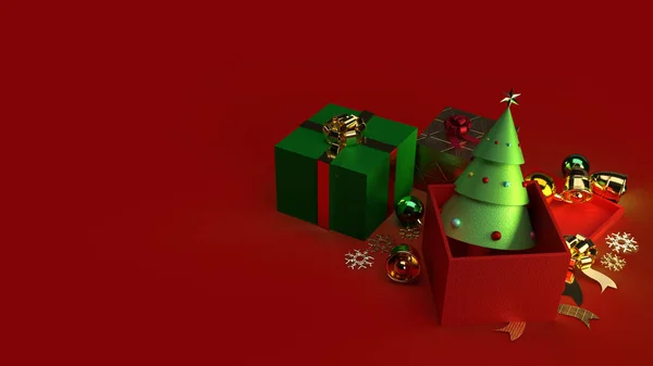 Hediye kutusundaki Noel ağacı Noel içeriği için hazırlanmış 3D. — Stok fotoğraf